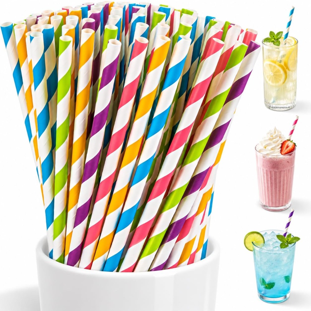 Paper Straw Color - Disposable Colorful Striped Drinking Straws Bulk