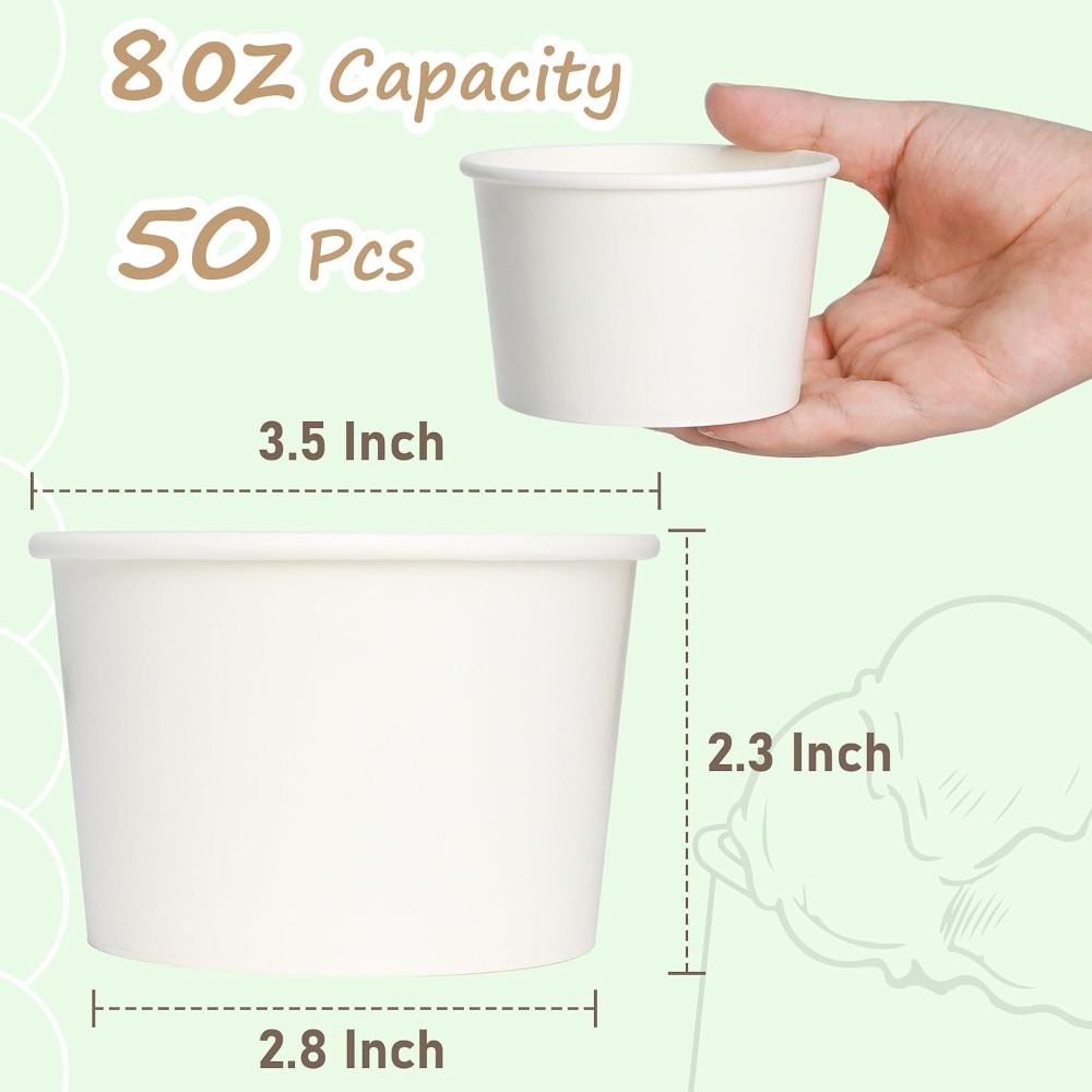 50pcs 8oz Paper Ice Cream Cups - Plastic Cup 50Pcs บทวิจารณ์และราคา
