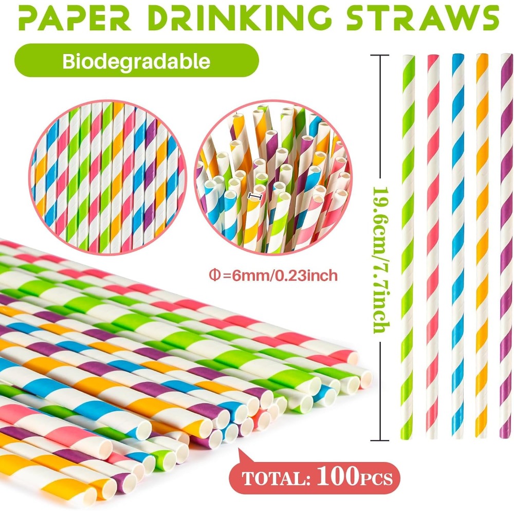 Disposable Colorful Striped Dr - Paper Straw Color บทวิจารณ์และราคา