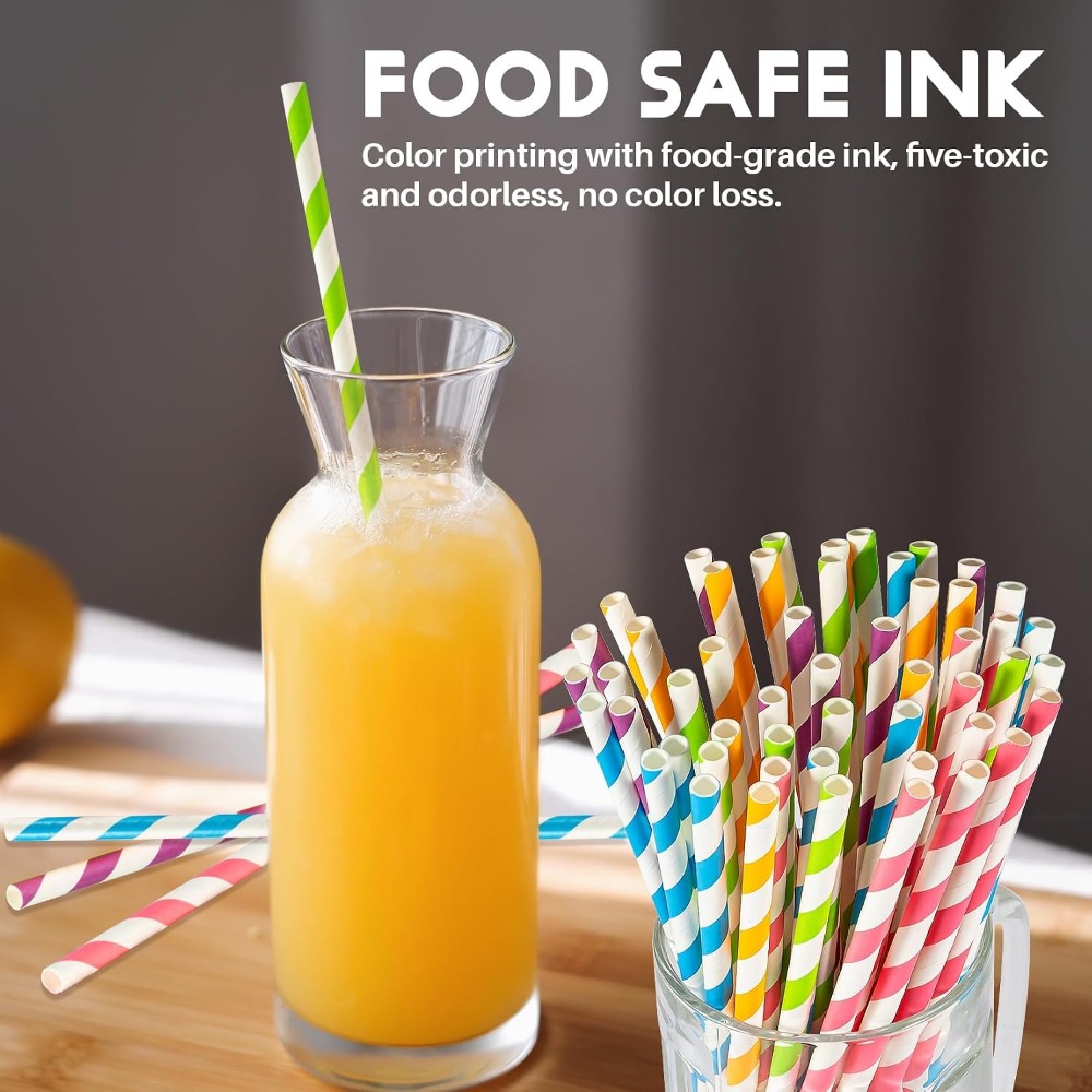 Disposable Colorful Striped Dr - Paper Straw Color บทวิจารณ์และราคา