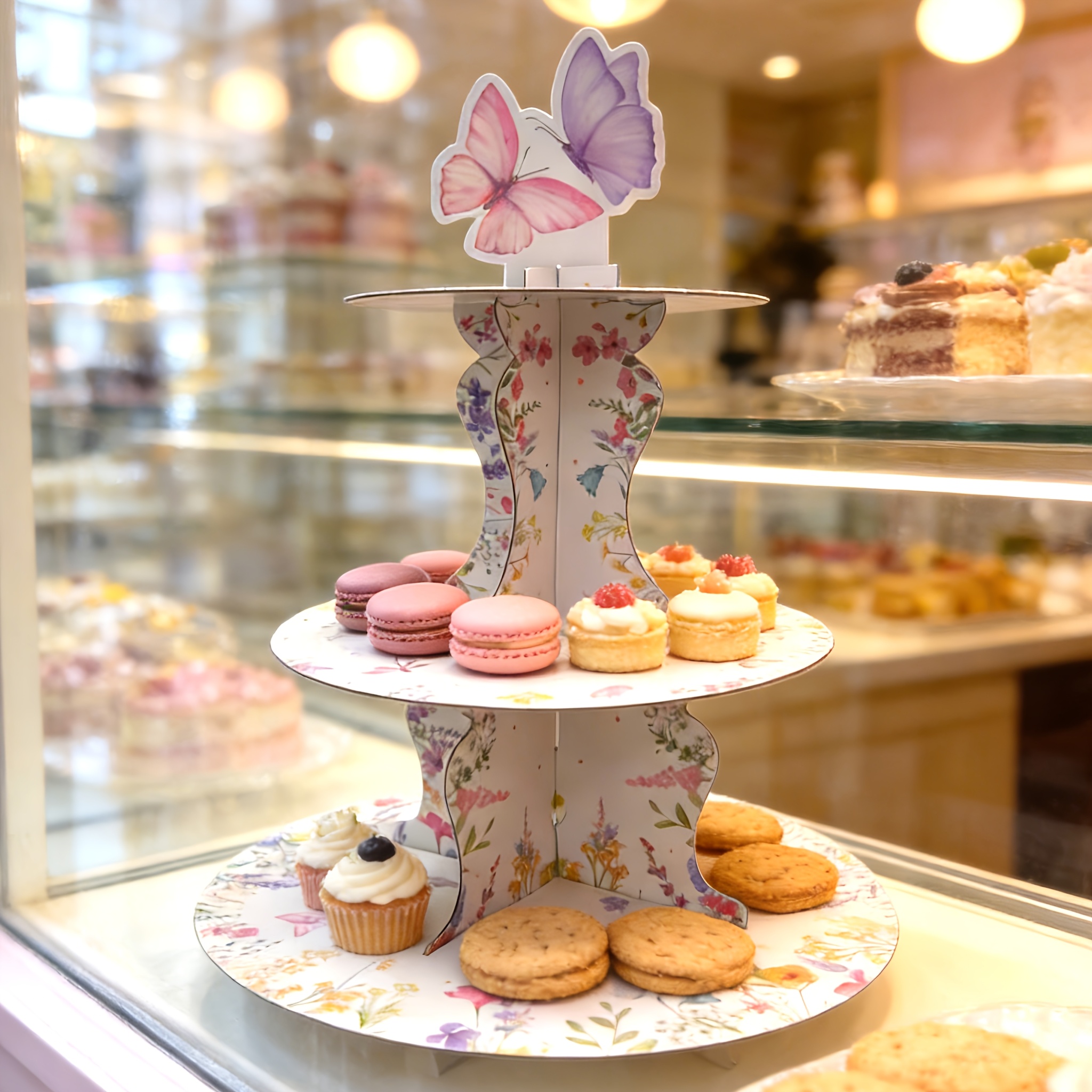 3-Tier Wildflower Butterfly Ca - Cupcake Stand Tier บทวิจารณ์และราคา