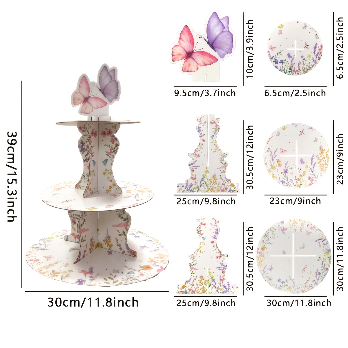 3-Tier Wildflower Butterfly Ca - Cupcake Stand Tier บทวิจารณ์และราคา
