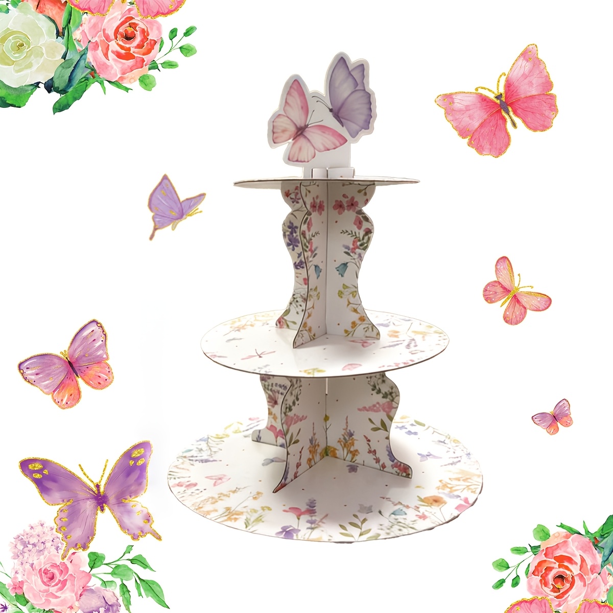 3-Tier Wildflower Butterfly Ca - Cupcake Stand Tier บทวิจารณ์และราคา